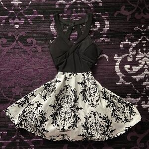 Junior’s Crystal Doll Black and White Fit and Flare Dress